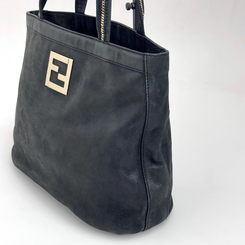 Fendi Borsa Mia Vintage in Nubuck Nero con finiture argento