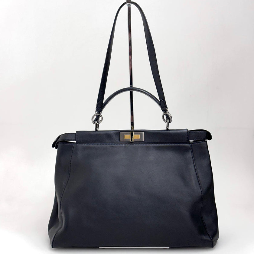 Fendi Borsa Peekaboo Large Pelle Nera e interno zucca