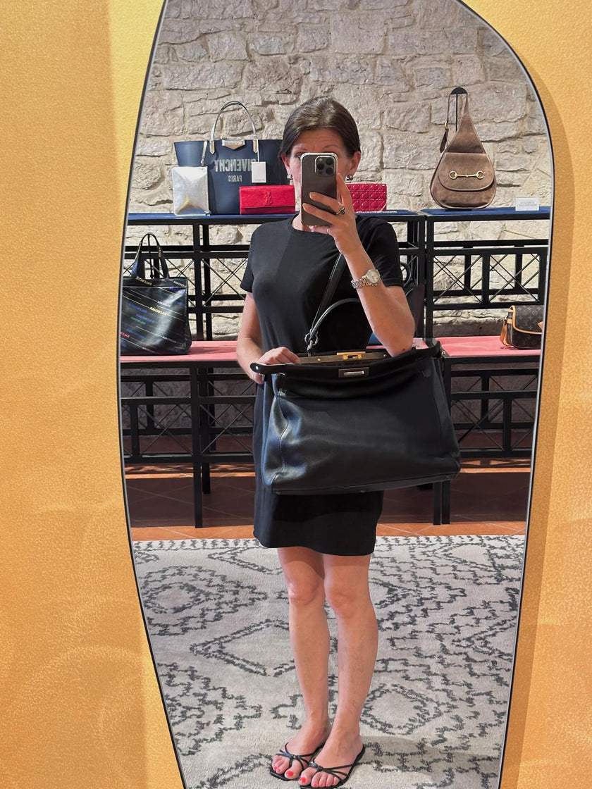 Fendi Borsa Peekaboo Large Pelle Nera e interno zucca