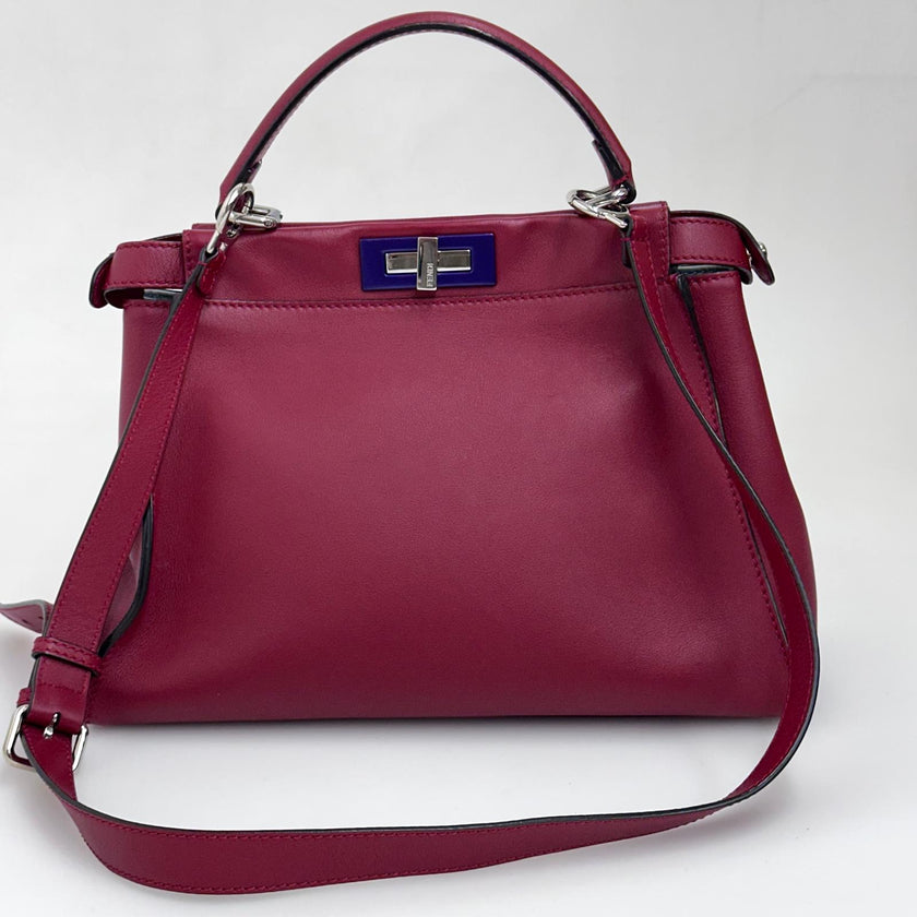 Fendi Borsa Peekaboo Medium in Pelle Rosso ciliegia