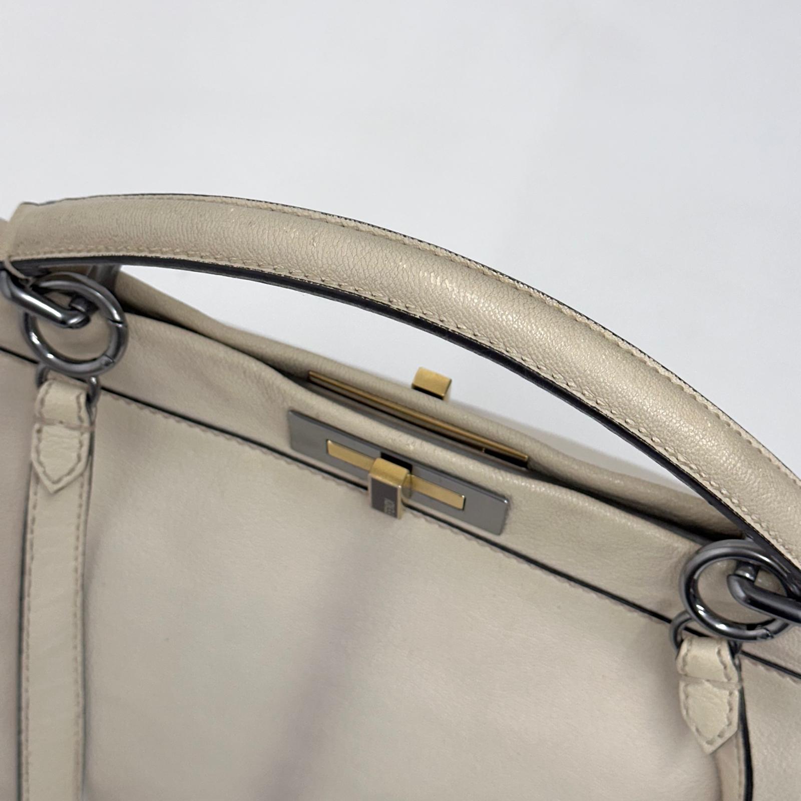 Fendi Borsa Peekaboo in pelle panna con interno leopardato