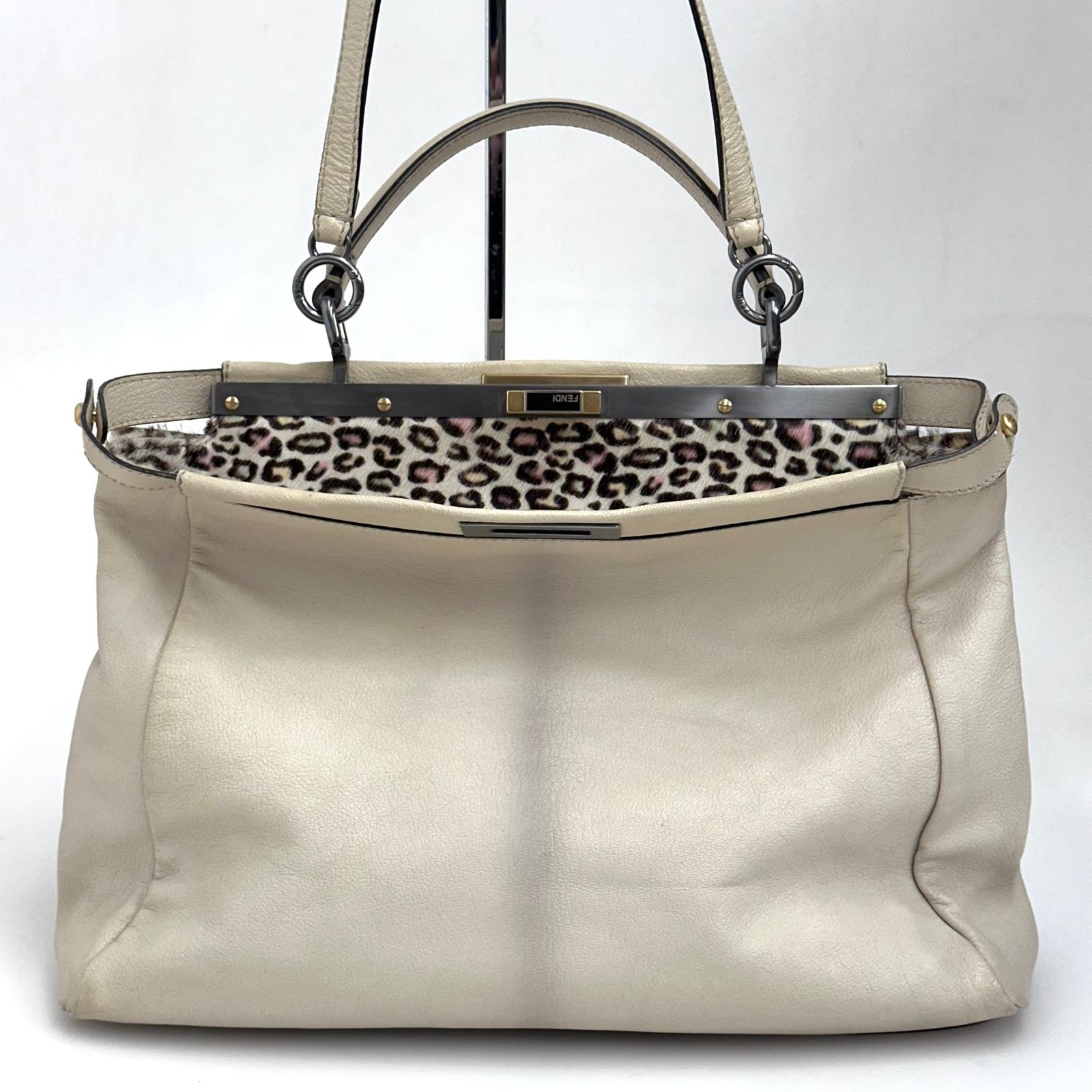 Fendi Borsa Peekaboo in pelle panna con interno leopardato