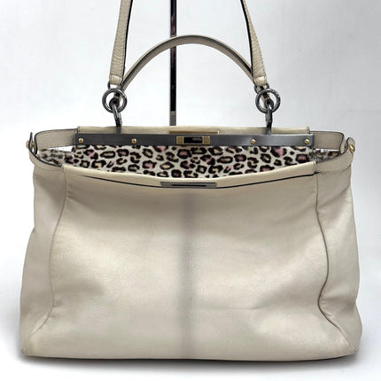 Fendi Borsa Peekaboo in pelle panna con interno leopardato
