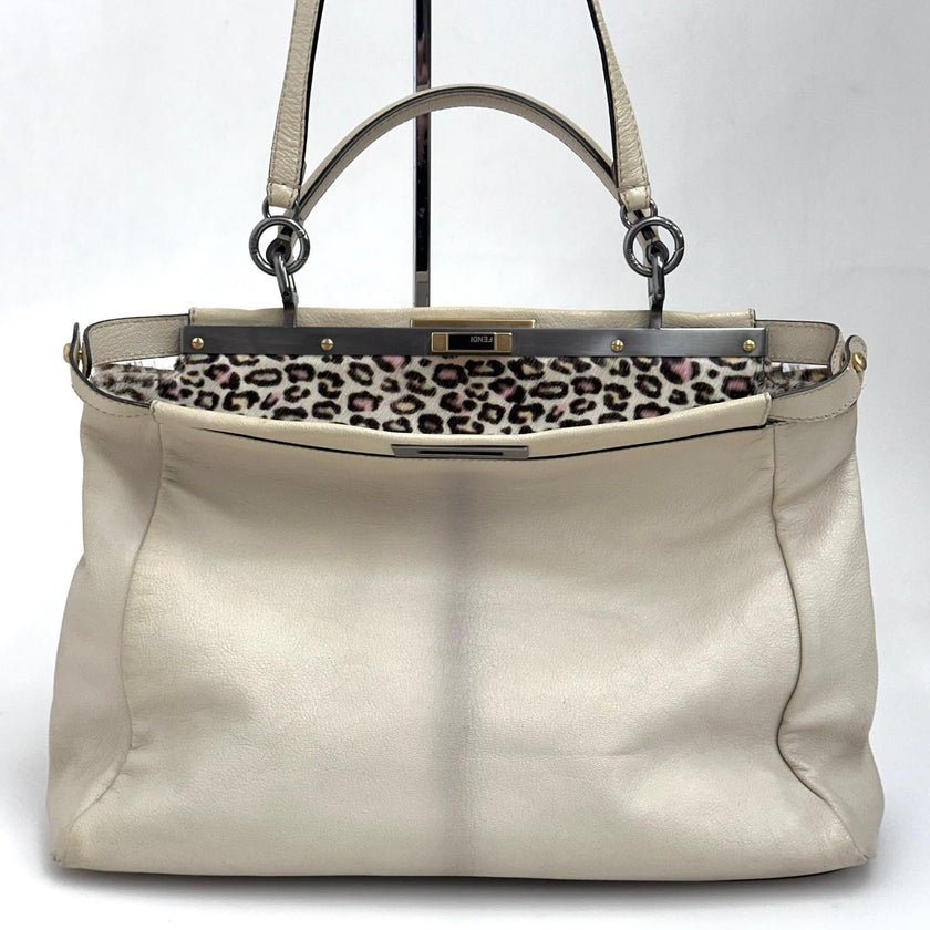 Fendi Borsa Peekaboo in pelle panna con interno leopardato