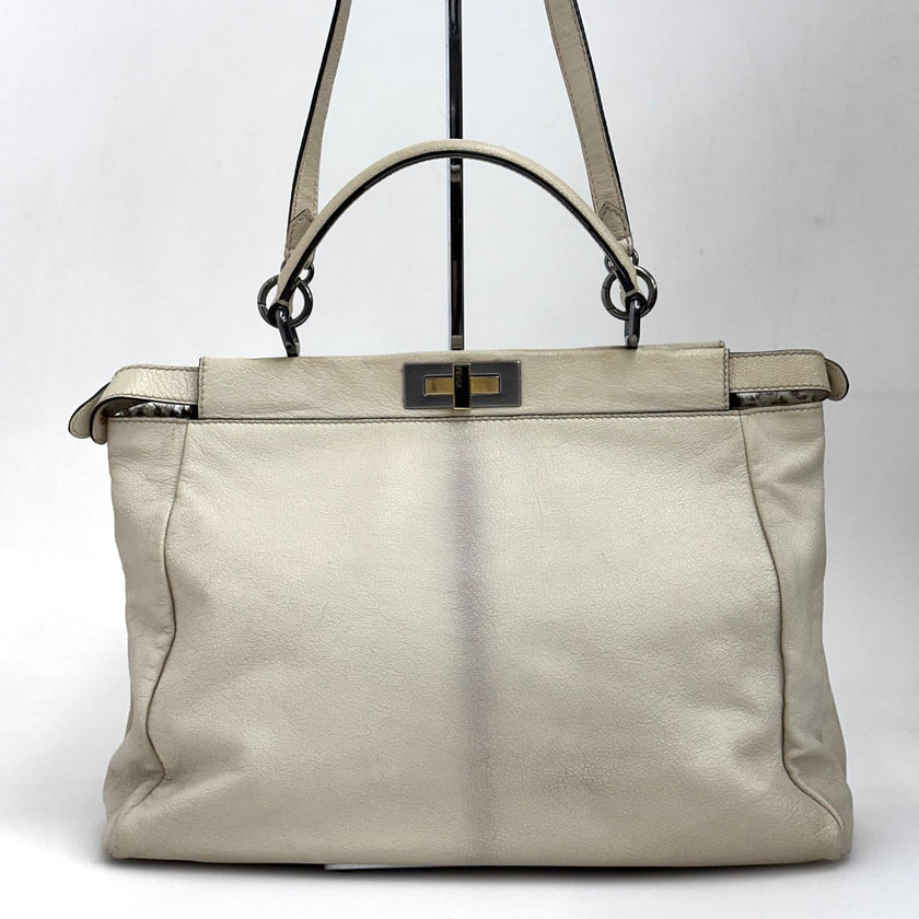 Fendi Borsa Peekaboo in pelle panna con interno leopardato