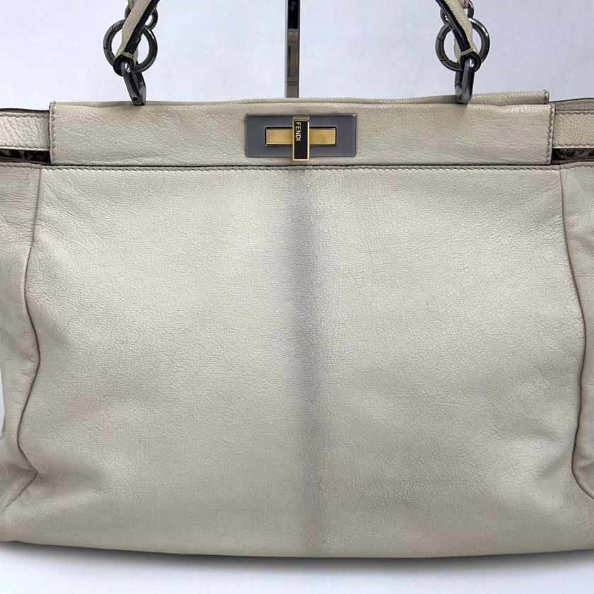 Fendi Borsa Peekaboo in pelle panna con interno leopardato