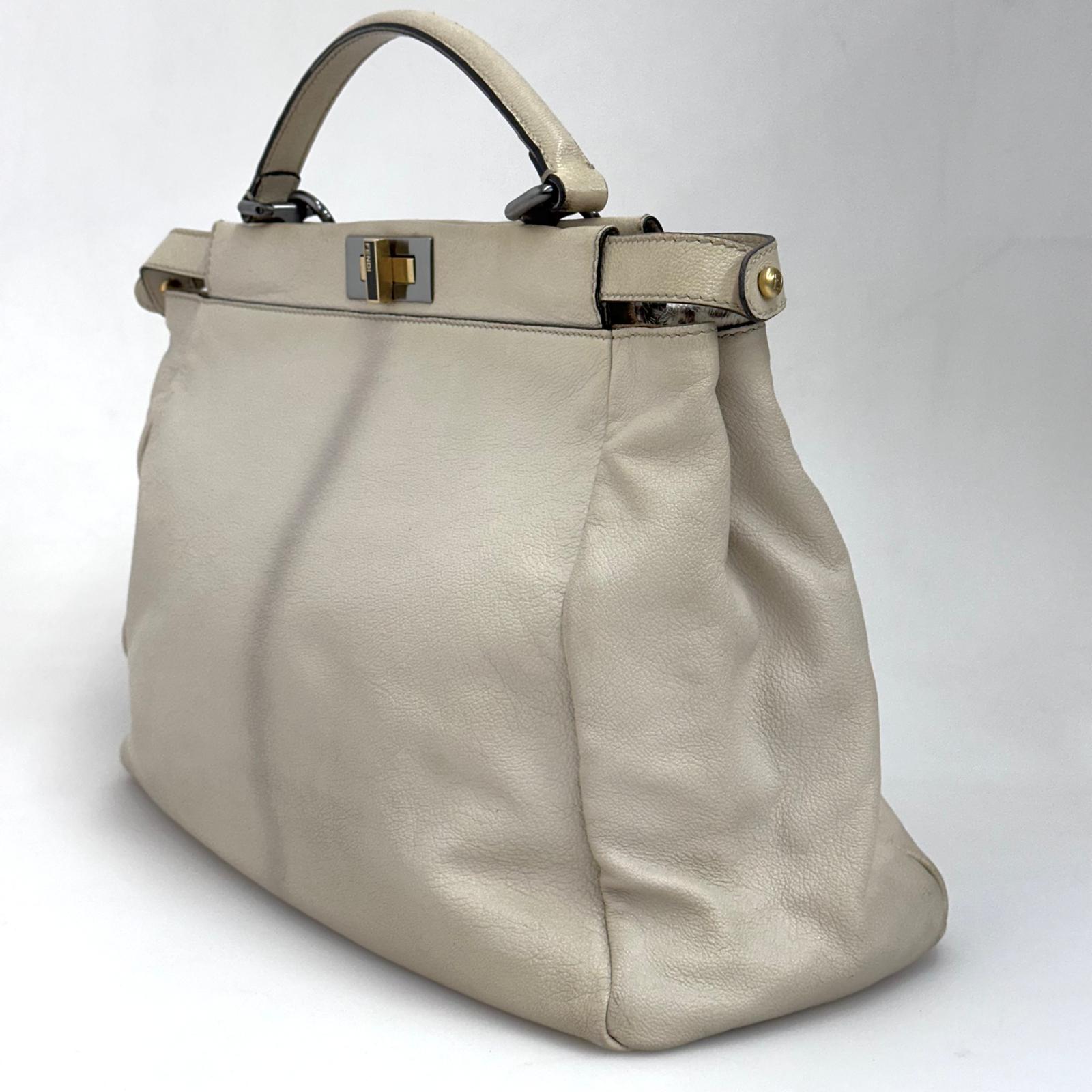 Fendi Borsa Peekaboo in pelle panna con interno leopardato