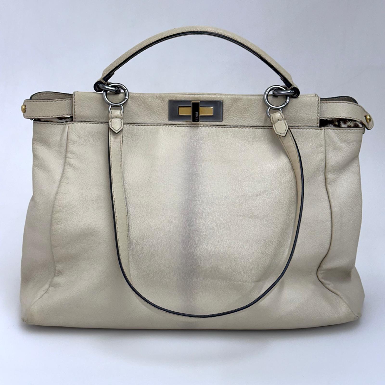 Fendi Borsa Peekaboo in pelle panna con interno leopardato