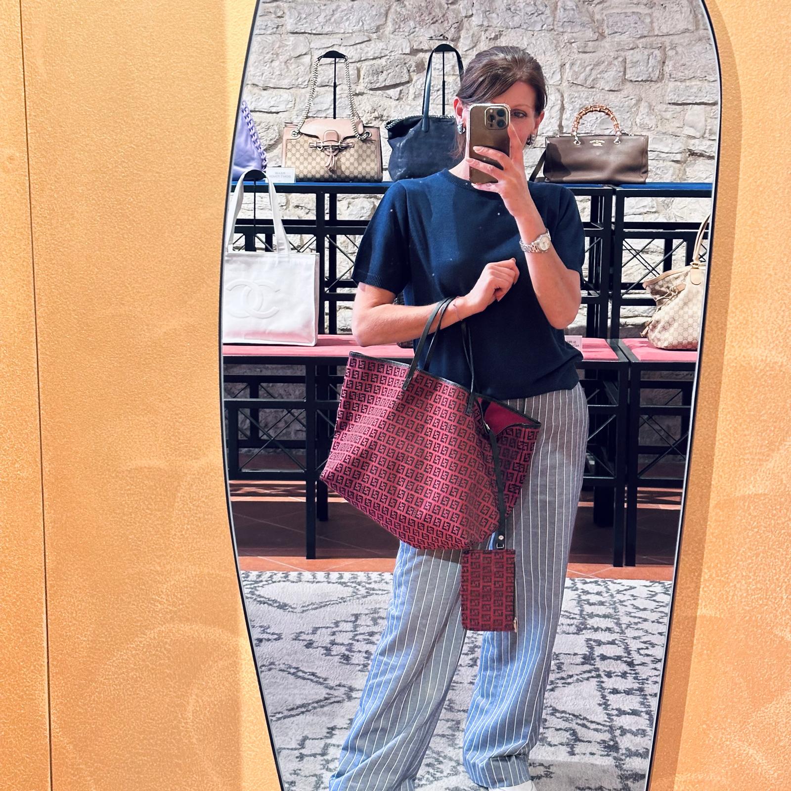 Fendi Borsa Roll Tote FF Zucchino Rossa