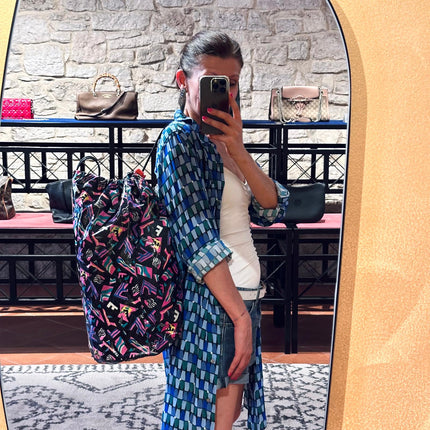 Fendi Borsa Sacca Vintage Maxi Stampa Multicolor Nera