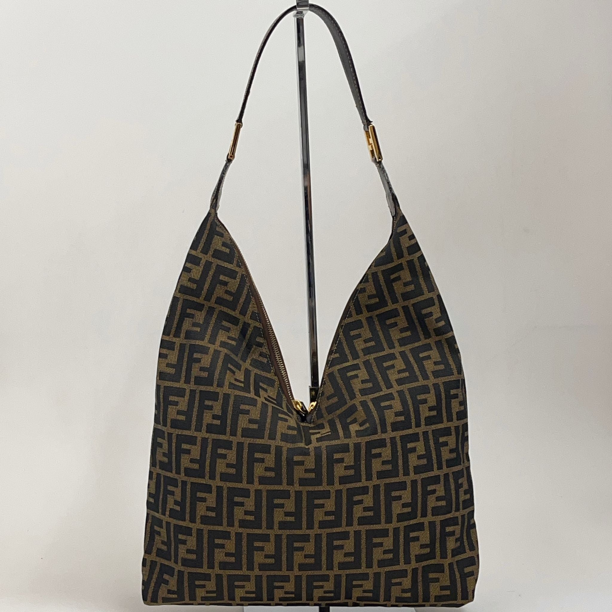 Fendi Borsa Shopper Hobo in Tela Zucca Marrone