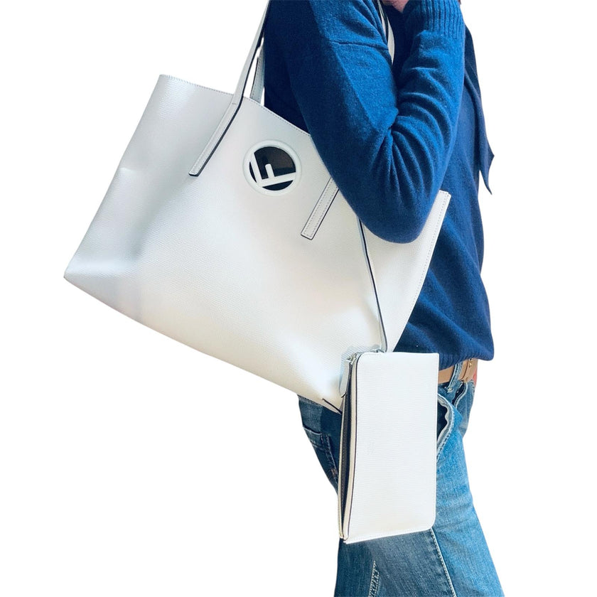 Fendi Borsa Shopping Logo Vitello Bianca con pochette
