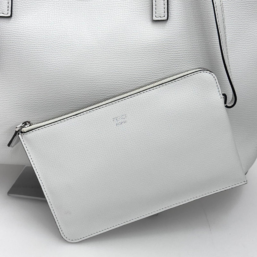Fendi Borsa Shopping Logo Vitello Bianca con pochette