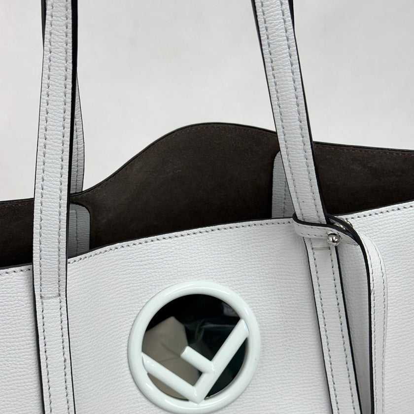 Fendi Borsa Shopping Logo Vitello Bianca con pochette