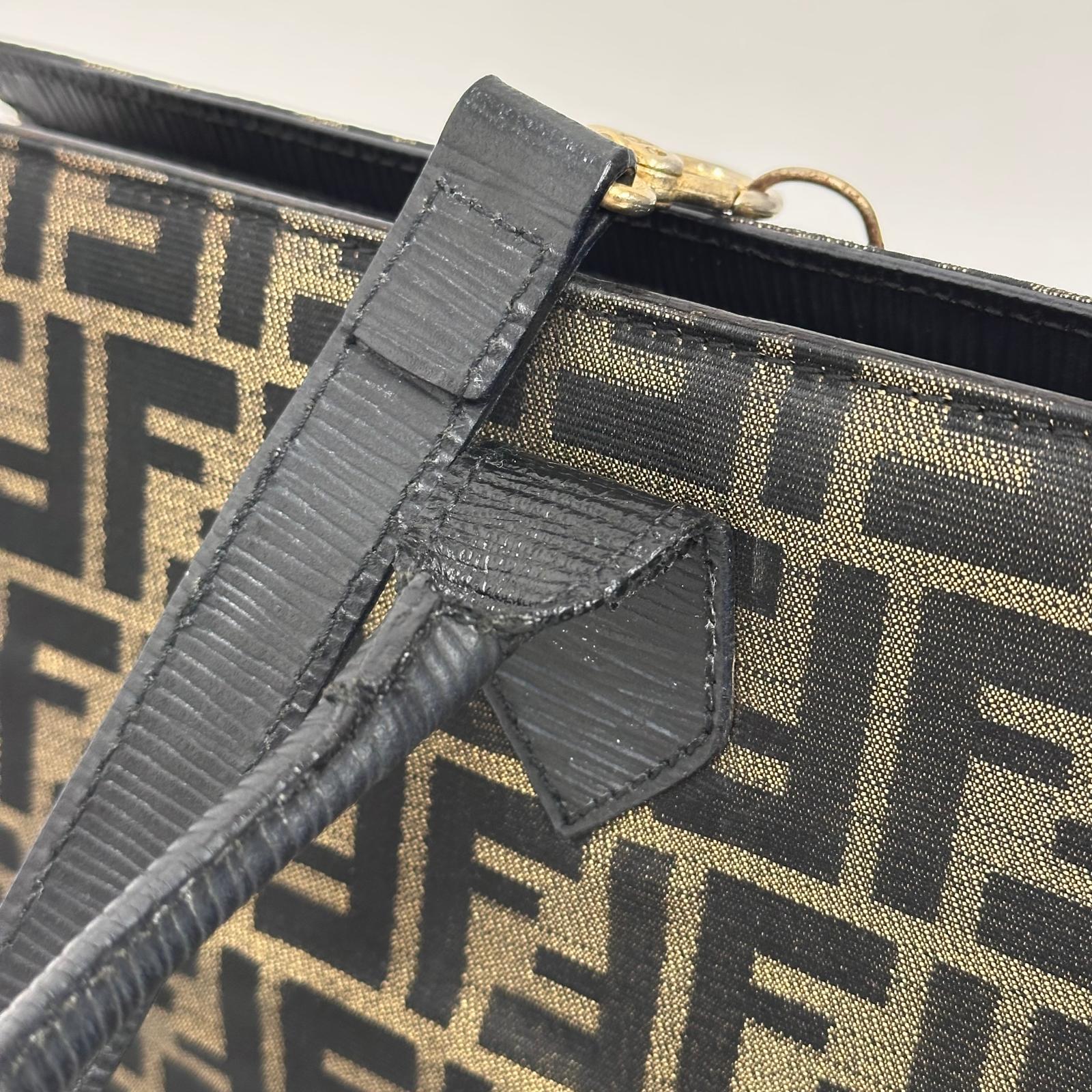 Fendi Borsa Tote Vintage Zucca FF in Tessuto Nero e Oro Lurex