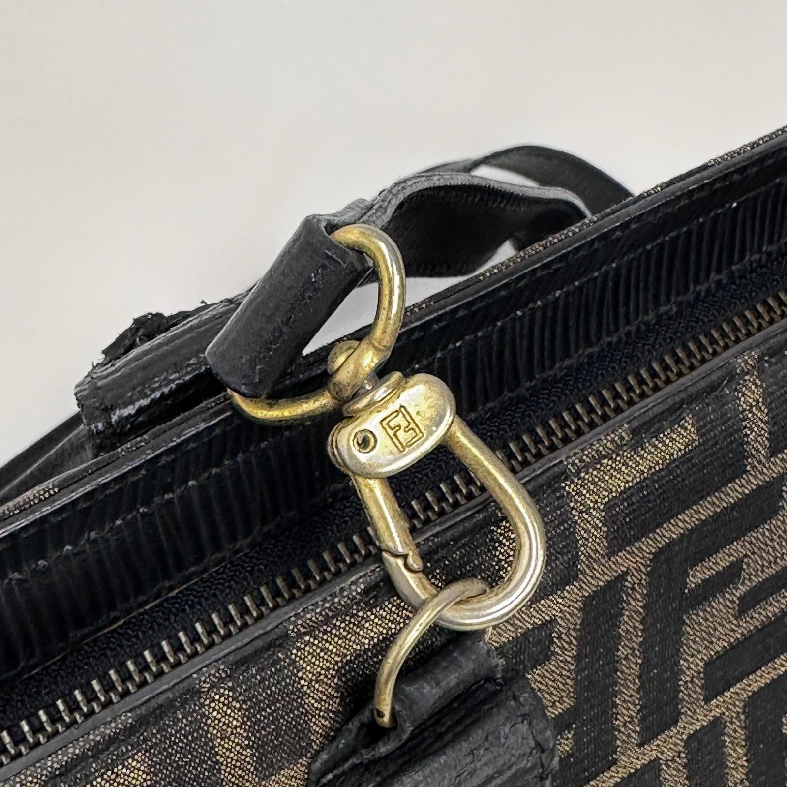 Fendi Borsa Tote Vintage Zucca FF in Tessuto Nero e Oro Lurex