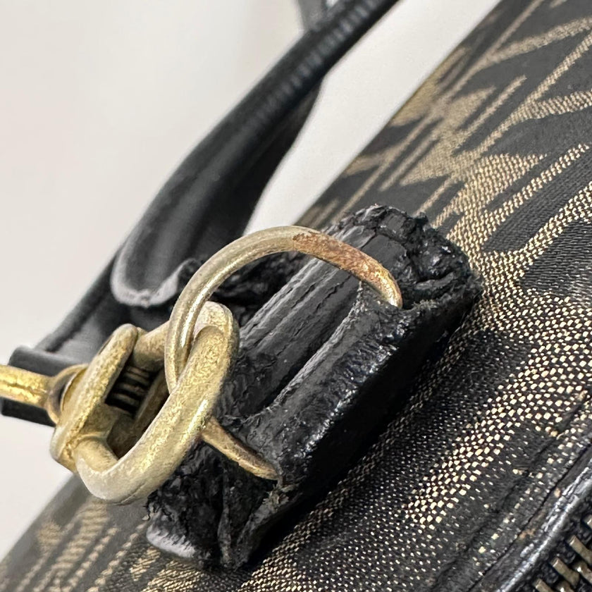 Fendi Borsa Tote Vintage Zucca FF in Tessuto Nero e Oro Lurex