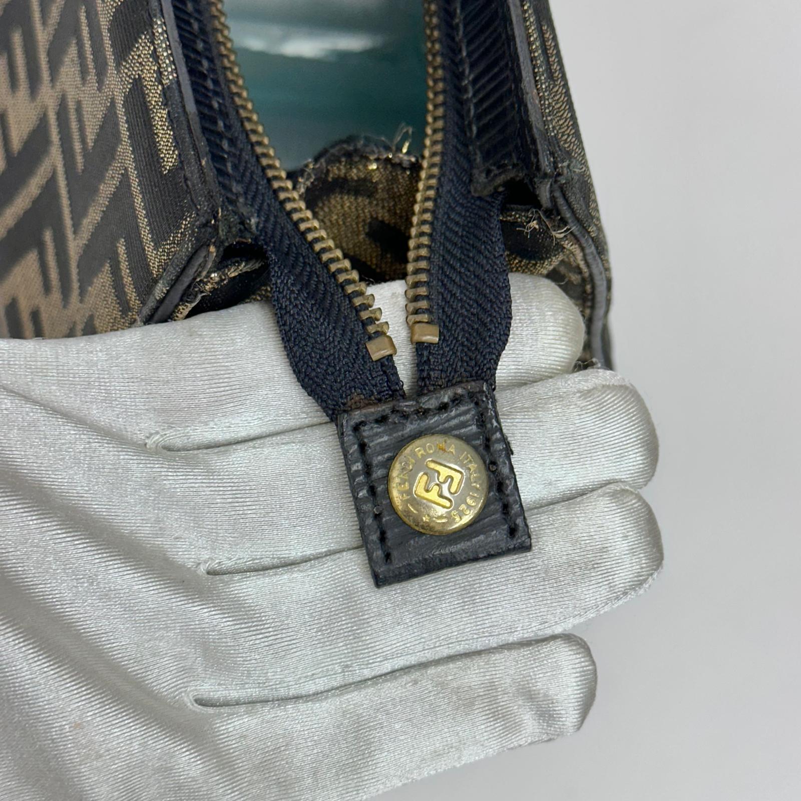 Fendi Borsa Tote Vintage Zucca FF in Tessuto Nero e Oro Lurex