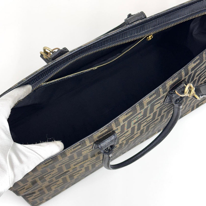 Fendi Borsa Tote Vintage Zucca FF in Tessuto Nero e Oro Lurex