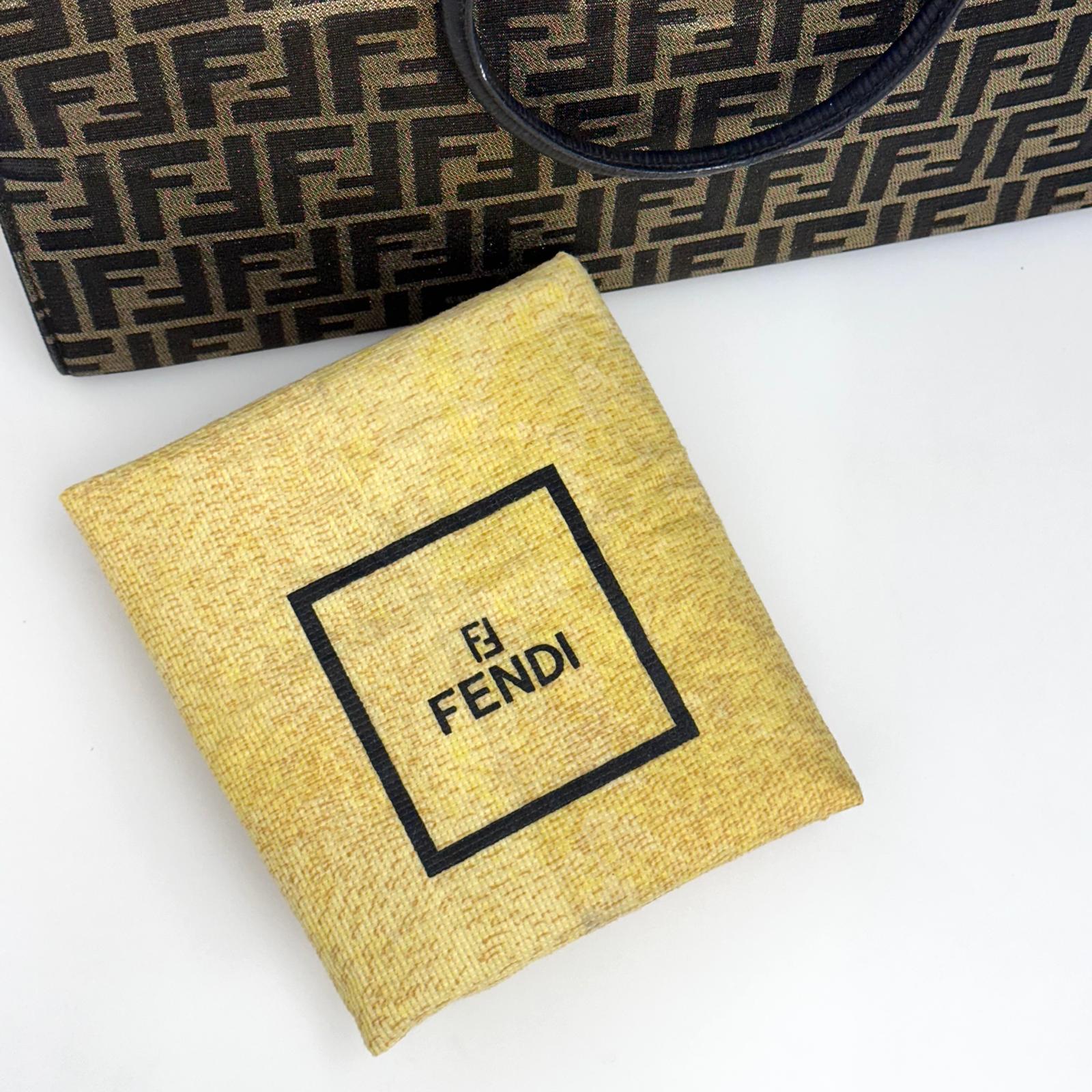 Fendi Borsa Tote Vintage Zucca FF in Tessuto Nero e Oro Lurex