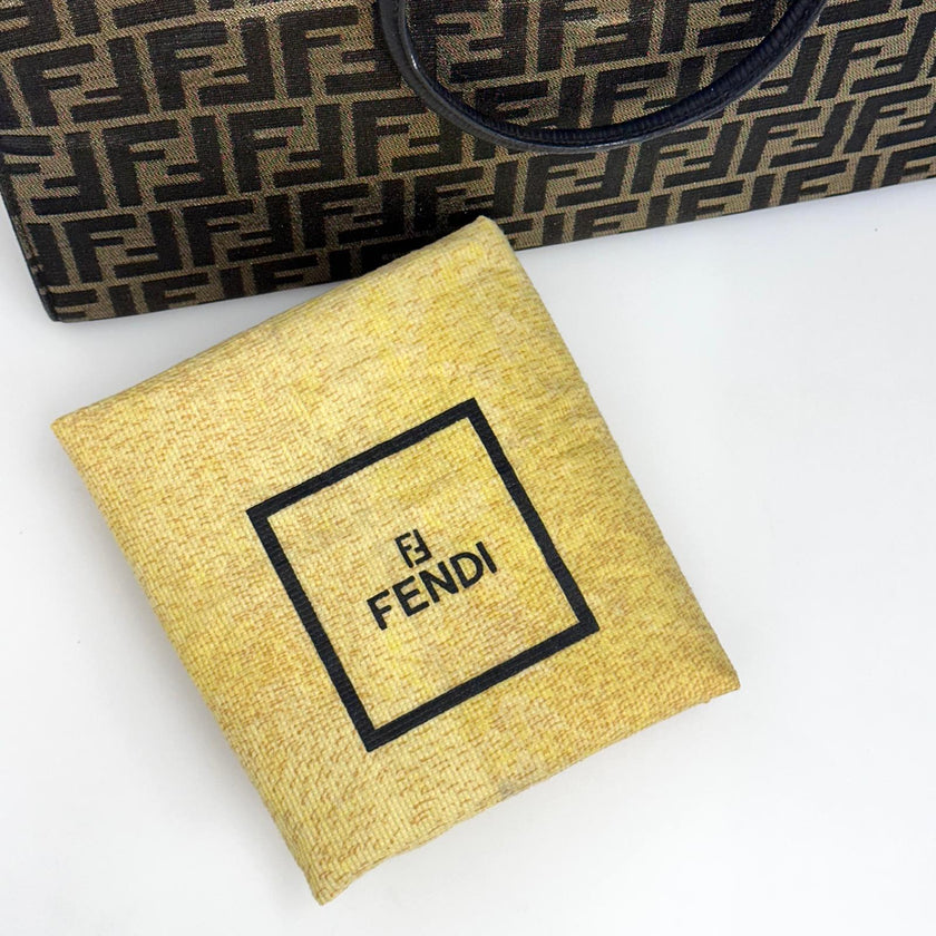 Fendi Borsa Tote Vintage Zucca FF in Tessuto Nero e Oro Lurex