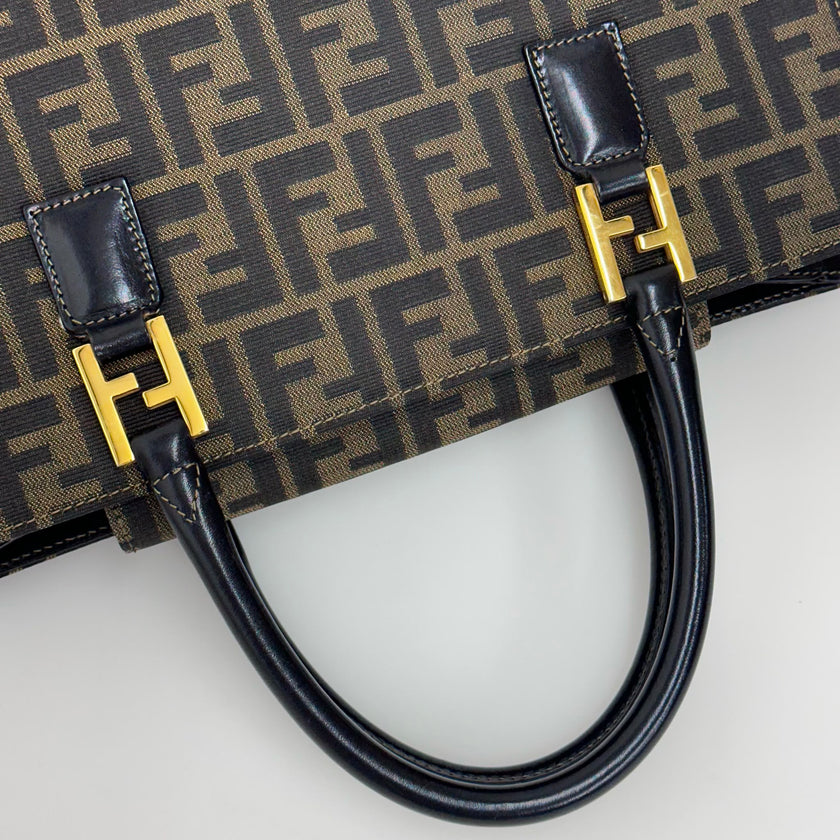 Fendi Borsa Tote Zucca FF Canvas con Dettagli in Pelle