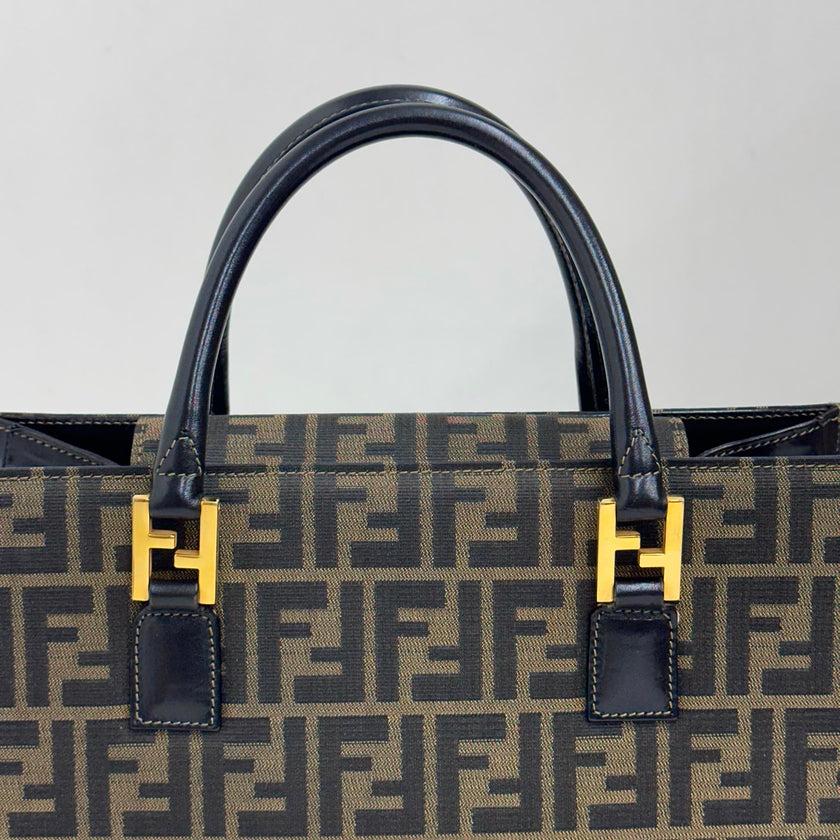 Fendi Borsa Tote Zucca FF Canvas con Dettagli in Pelle