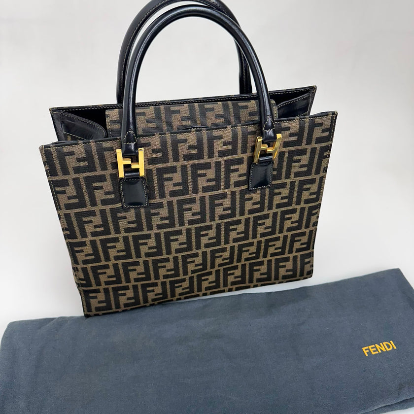 Fendi Borsa Tote Zucca FF Canvas con Dettagli in Pelle