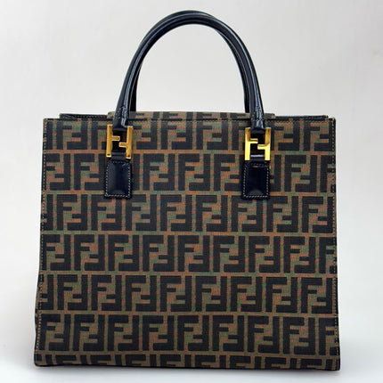 Fendi Borsa Tote Zucca FF Canvas con Dettagli in Pelle