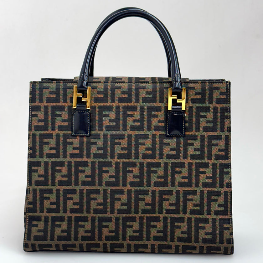 Fendi Borsa Tote Zucca FF Canvas con Dettagli in Pelle