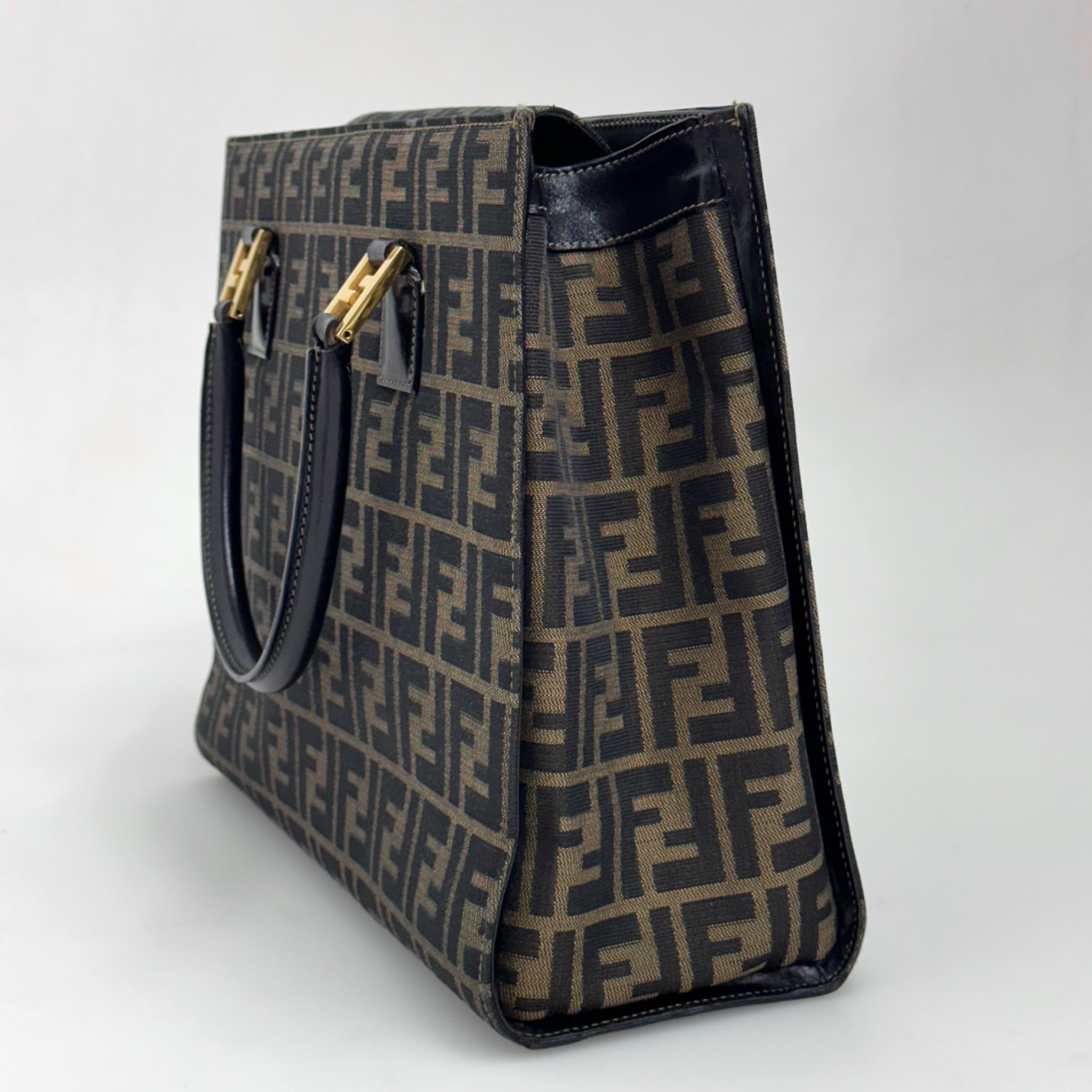 Fendi Borsa Tote Zucca FF Canvas con Dettagli in Pelle