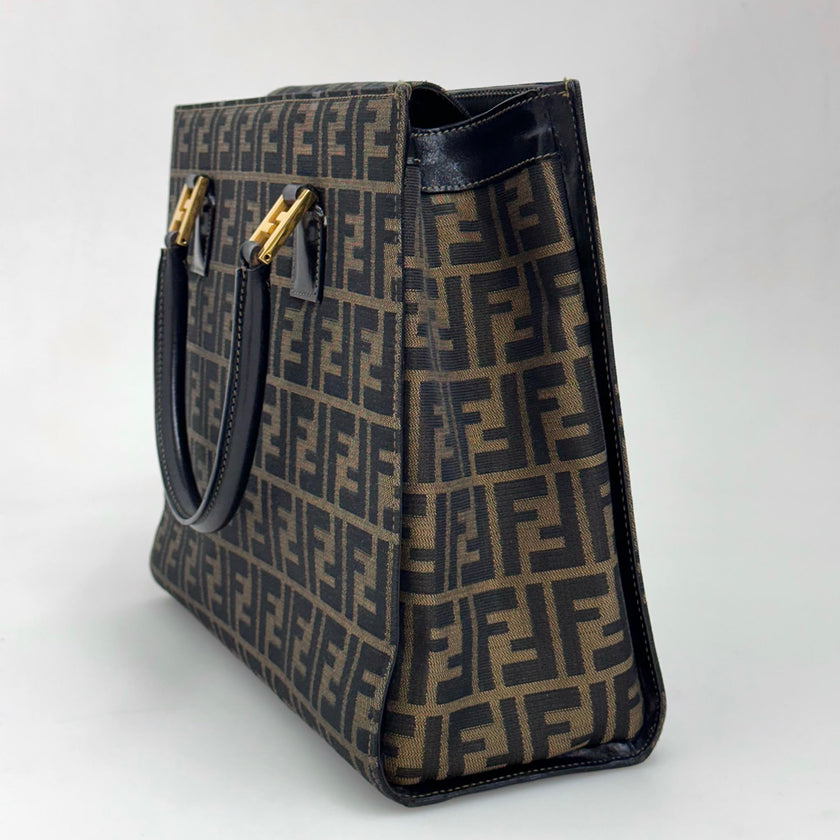 Fendi Borsa Tote Zucca FF Canvas con Dettagli in Pelle
