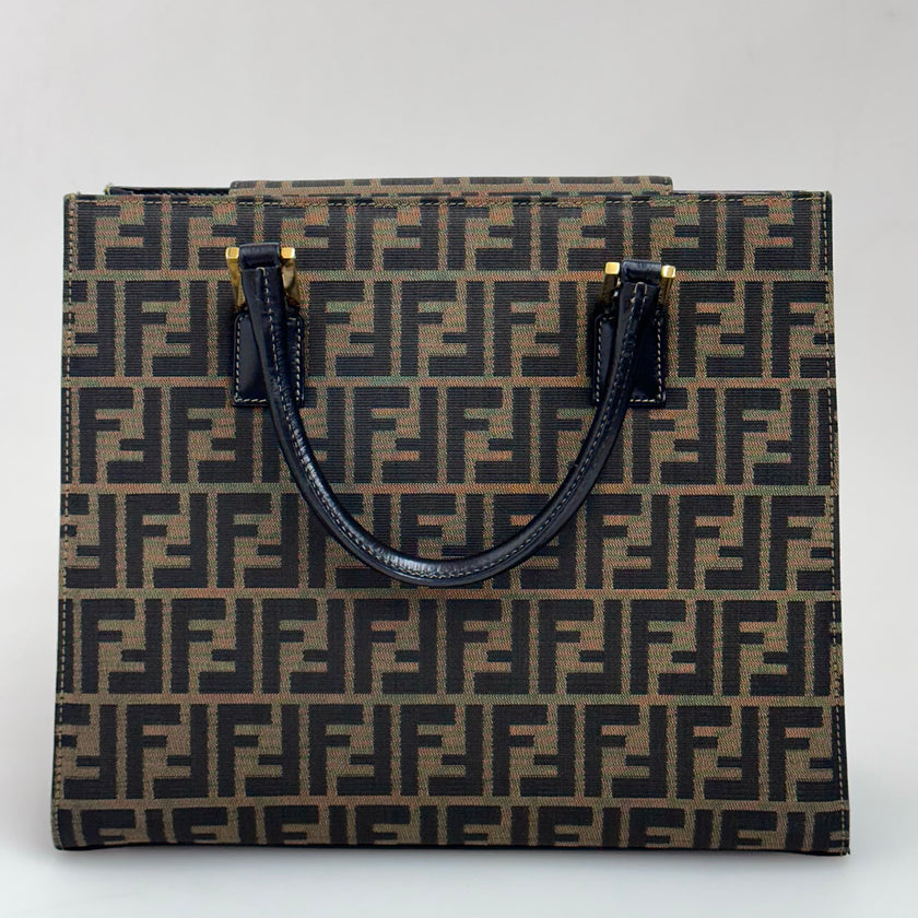 Fendi Borsa Tote Zucca FF Canvas con Dettagli in Pelle