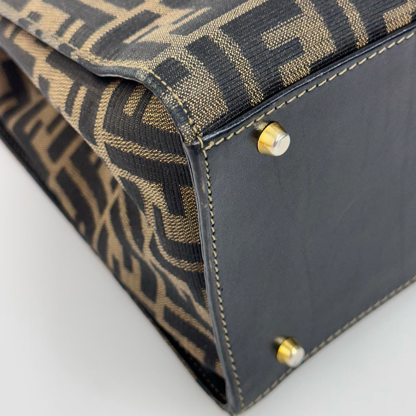 Fendi Borsa Tote Zucca FF Canvas con Dettagli in Pelle