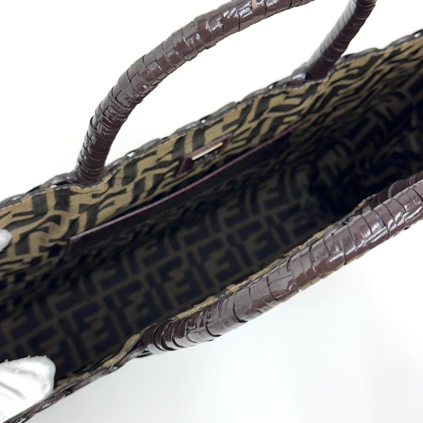 Fendi Borsa Vintage Rattan Lucido Marrone con Interno Zucca FF