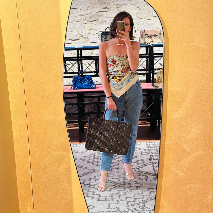 Fendi Borsa Vintage Rattan Lucido Marrone con Interno Zucca FF