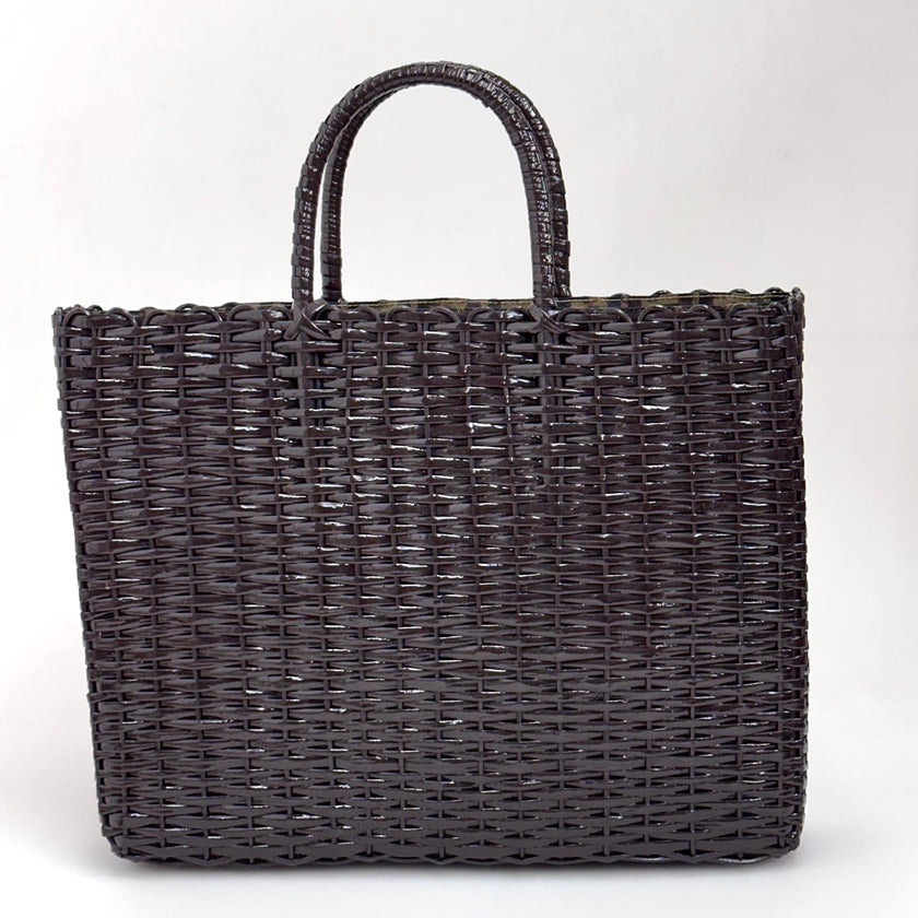 Fendi Borsa Vintage Rattan Lucido Marrone con Interno Zucca FF