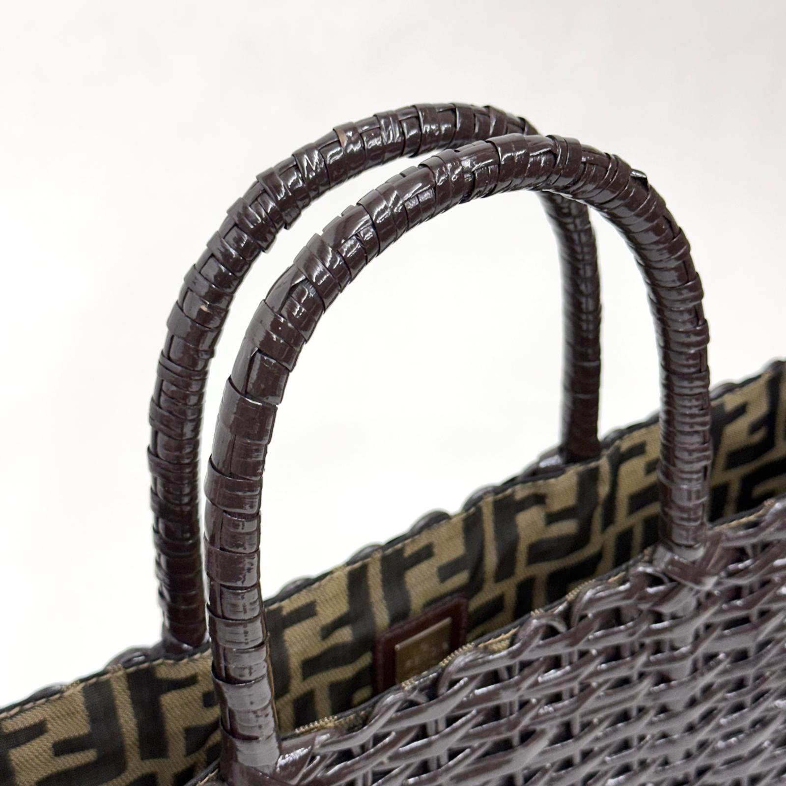 Fendi Borsa Vintage Rattan Lucido Marrone con Interno Zucca FF