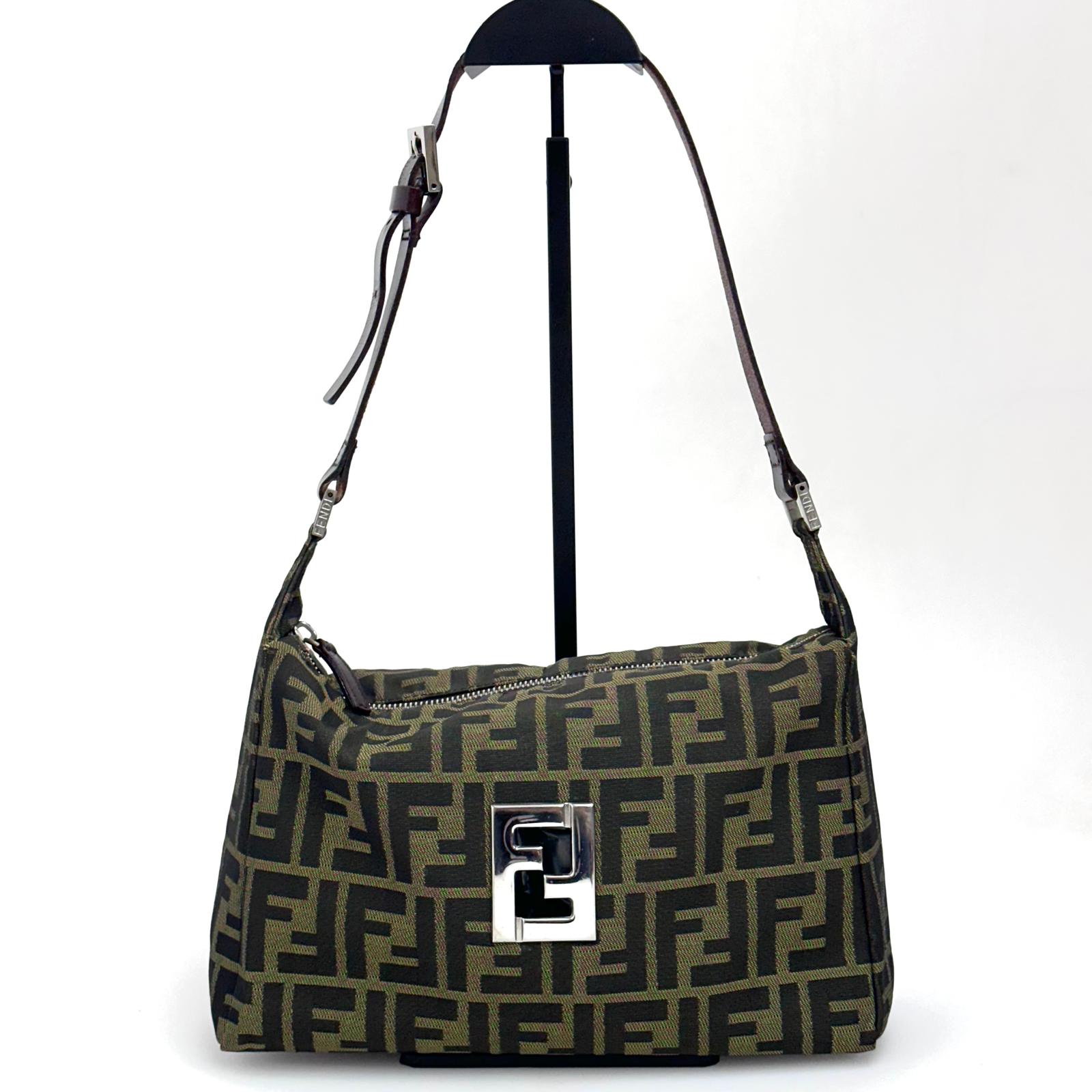 Fendi Borsa Vintage Zucca FF in Tessuto Jacquard Marrone