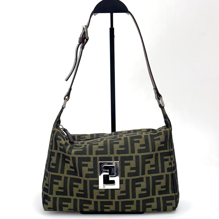 Fendi Borsa Vintage Zucca FF in Tessuto Jacquard Marrone