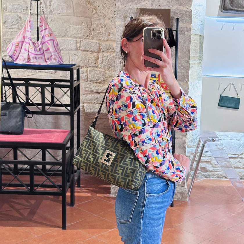 Fendi Borsa Vintage Zucca FF in Tessuto Jacquard Marrone