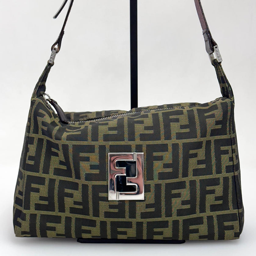 Fendi Borsa Vintage Zucca FF in Tessuto Jacquard Marrone