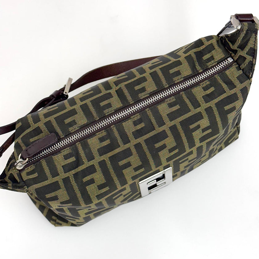 Fendi Borsa Vintage Zucca FF in Tessuto Jacquard Marrone