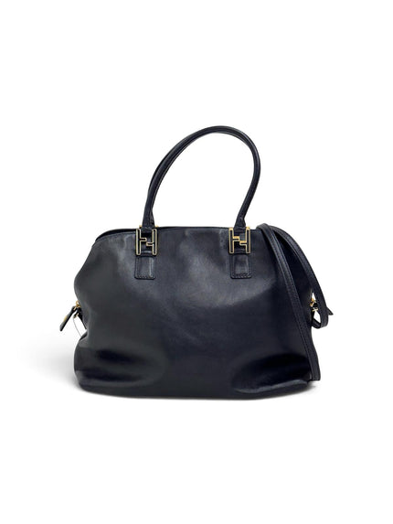 Fendi Borsa Vintage in Pelle Nera con Logo FF Dorato