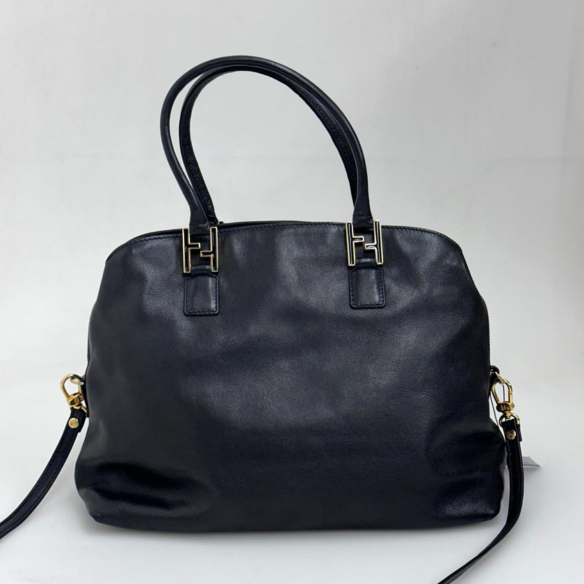 Fendi Borsa Vintage in Pelle Nera con Logo FF Dorato