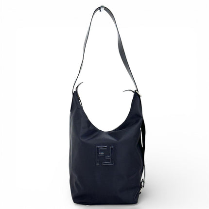Fendi Borsa/Zaino in nylon nero con logo FF embossed