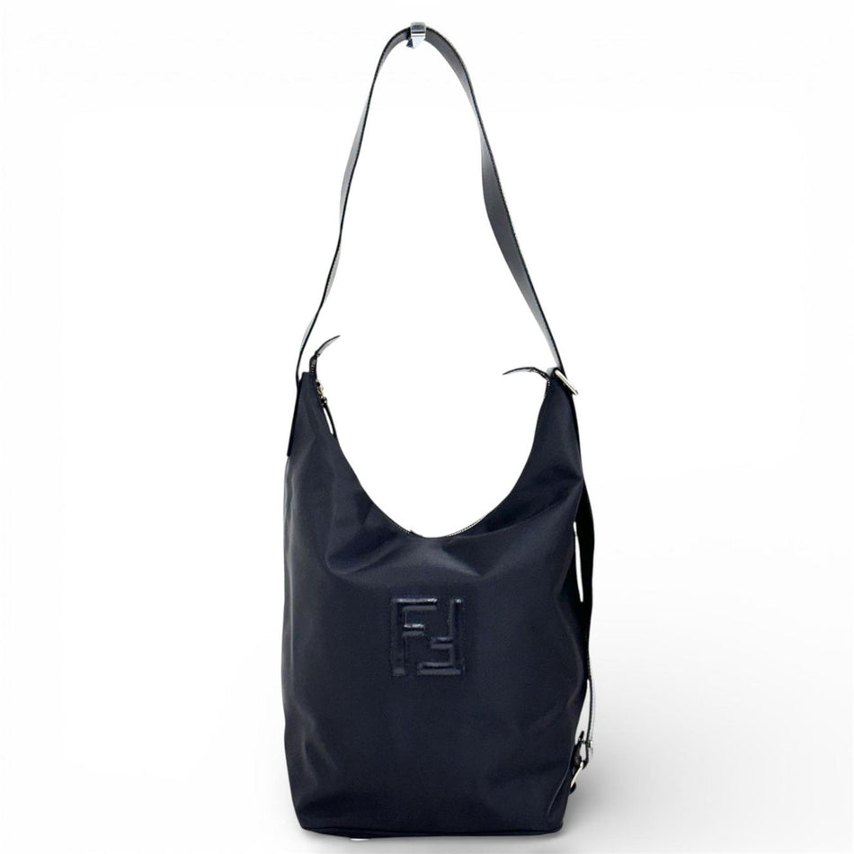 Fendi Borsa/Zaino in nylon nero con logo FF embossed