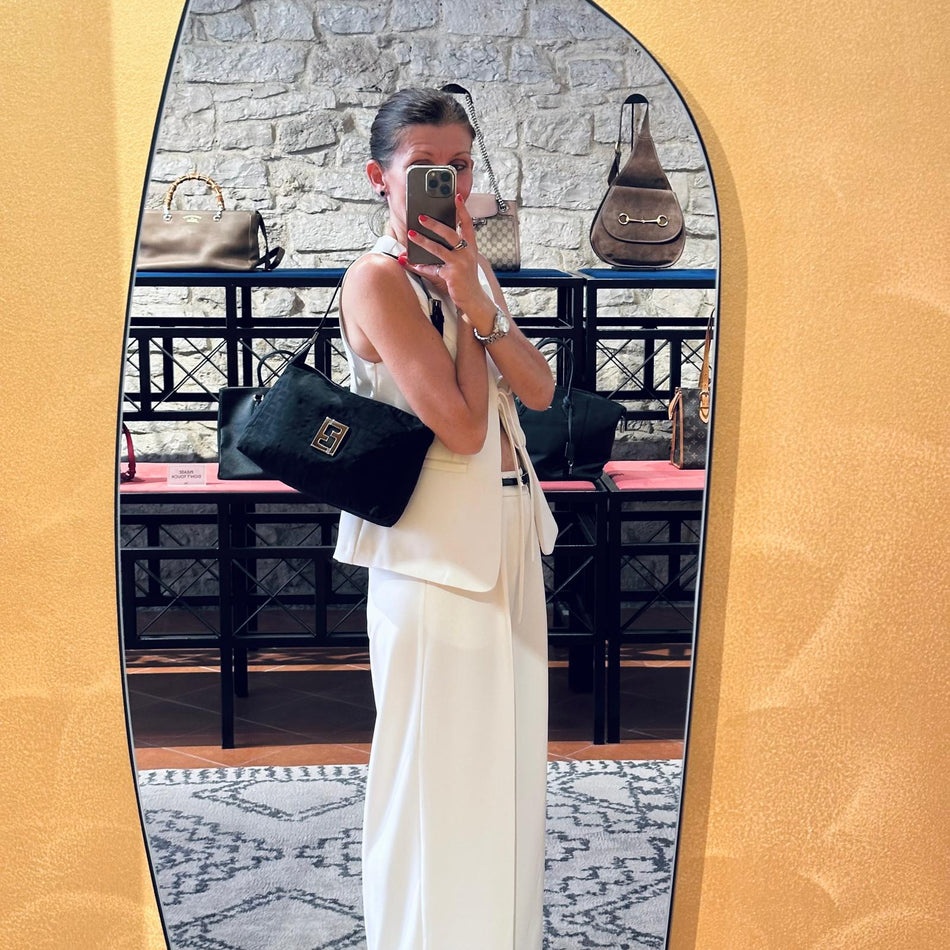 Fendi Borsa a Spalla FF Zucca in Nylon Nero