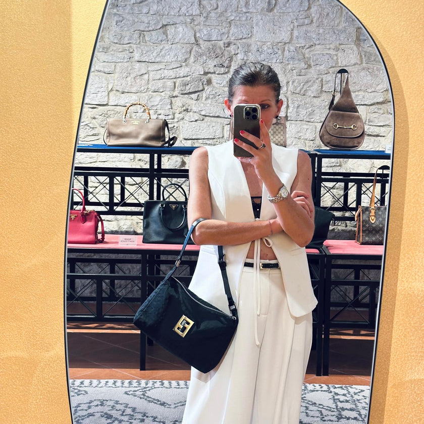 Fendi Borsa a Spalla FF Zucca in Nylon Nero