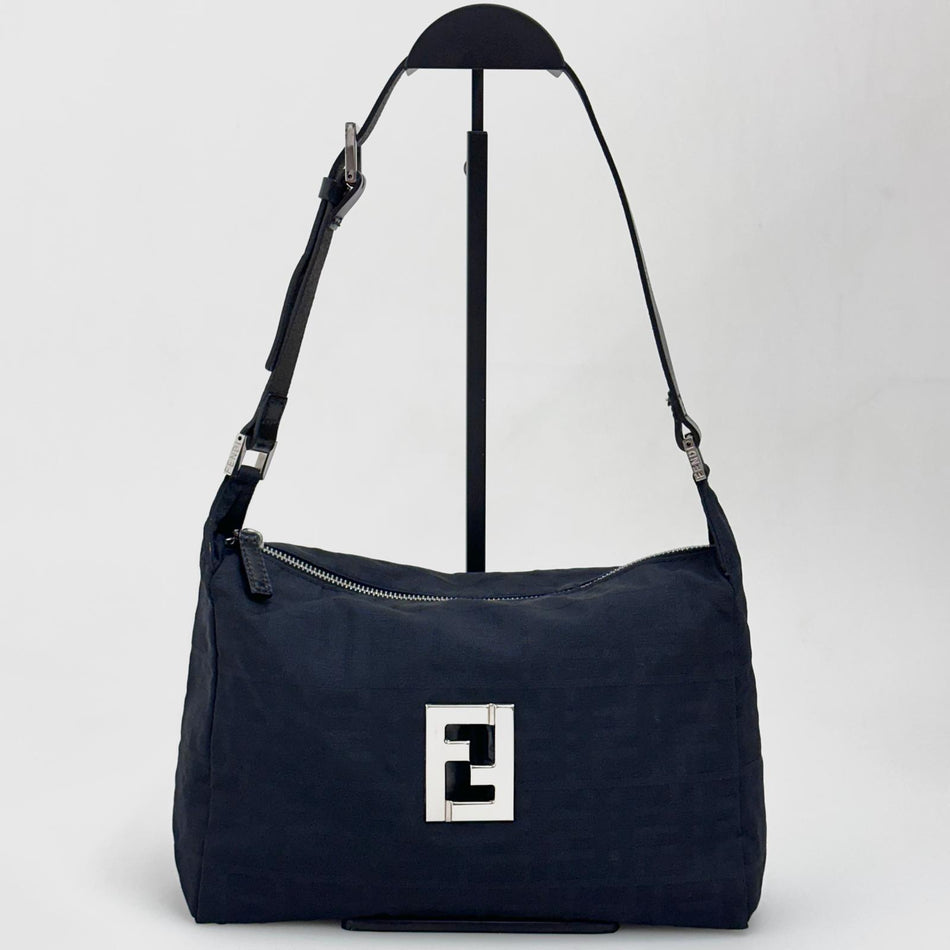 Fendi Borsa a Spalla FF Zucca in Nylon Nero